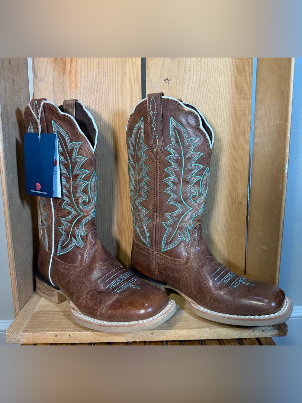 Durango Rebel Pro Brown Western Embroidered Heel Boots with Turquoise Stitching